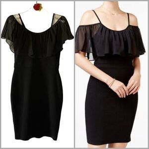 AS U WISH Off Shoulder Ruffled Black Dress